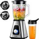 GDOR 1200W Blender for Smoothies and Shakes, 52 Oz Glass Jar & 22 Oz To-Go Cup Combo, Countertop Blender with 6-leaf Blade, 3 Adjustable Speed for Juices, Frozen Fruit Drinks, Sauces, Self-Cleaning