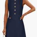 MEROKEETY Women's Formal Work Mini Dress Casual Summer Sleeveless Elegant Button Bussiness Office Outfits, S