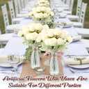 Zeyune 36 Pack Artificial Flowers Centerpiece with Vase Bulk for Wedding Table 24 Bundles Silk Floral Faux Rose Bouquet with 12 Plastic Vase for Bridal Shower Table Decor(White)