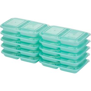GoodCook 2-Compartment Food Storage Container Set with Snap-Shut Lids, Reusable Divided Snack Containers with Lids, Set of 10, Blue