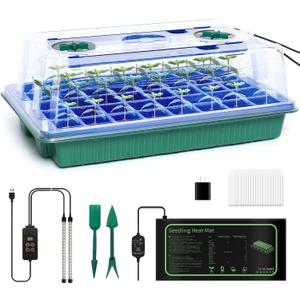 joyhalo 40 Cell Seed Starter Kit with Grow Light and Graphene Heating Mat, Reusable Seed Starter Tray with Higher 4.7”Humidity Domes, Garden Plant Germination Station