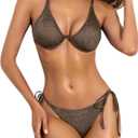 ZAFUL Womens Tropical Print Coconut Tree Tie Knot Front Swimsuit Two Pieces Bikini Set (L, Deep Coffee)