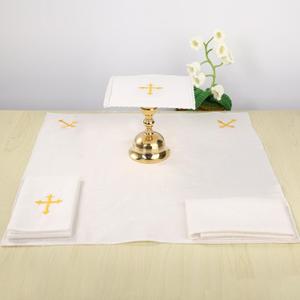 TALPGOD 4 Pcs Altar Supplies Linen Corporal for Churches Set(Pall, Corporal, Purificator, Towel), White Linen Altar Cloth Gold Cross Embroidery, Mass Kit Catholic for Priest