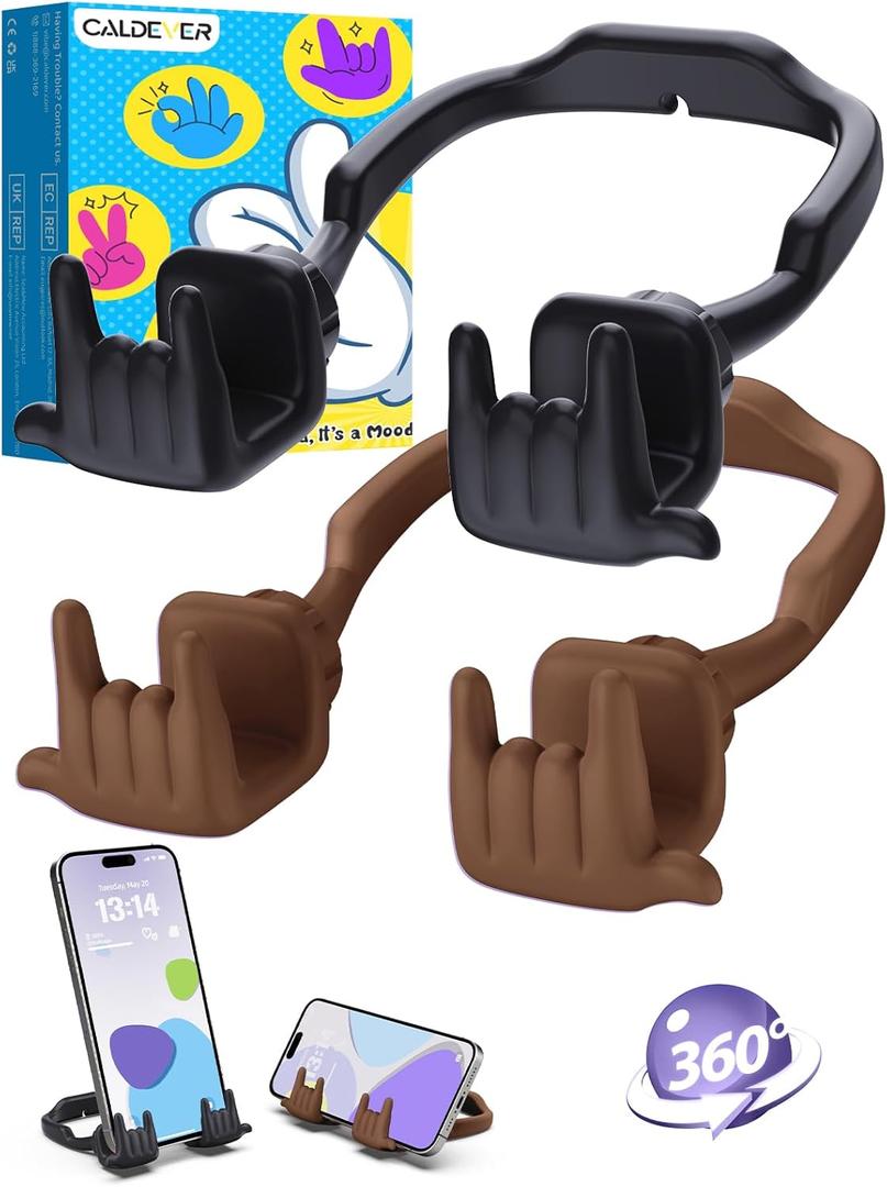 Stocking Stuffers for Teen Boys Girls Gifts Cell Phone Stand Upgrade Adjustable Rock on Lazy Phone Stand for Desk Cool Funny Gadget Gifts for Christmas Adult Men Women Wife 2 Pack (Black&Brown, 2)
