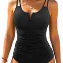 Womens One Piece Swimsuit Tummy Control - Slimming Bathing Suit V Wired Full Coverage 2025 Swimwear (X-Small, Black)