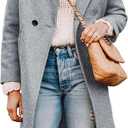 Tanming Women's Notch Lapel Double Breasted Wool Blend Mid Long Pea Trench Coat (LightGrey-L)