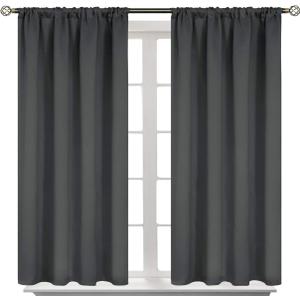BGment Dark Grey Blackout Curtains for Bedroom 45 Inches Length - Short Thermal Insulated Drapes with Rod Pocket Privacy Room Darkening for Kitchen Bathroom Window, 42 x 45 Inch, 2 Panels