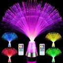 Tuanse 2 Packs LED Fiber Optic Lamp Color Changing Fiber Optic Centerpiece with Crystal Base Battery Powered Glitter Lights 13.5 Inch Calming Sensory Light for Table Home Decor, Remote Control