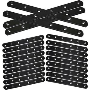 20Pack Straight Brackets Black, 6.5Inch 160MM Mending Plate Metal Brackets for Brace, Heavy Duty Joining Plates for Wood Fence Bookcase Cabinet, Straight Brace Repairing Mending Plates