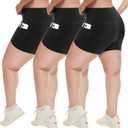 HLTPRO 3 Pack Plus Size Biker Shorts with Pockets for Women (S-4XL)- 8"/5"/3" High Waist Tummy Control Shorts for Yoga (XX-Large, Black/ Black/ Black)