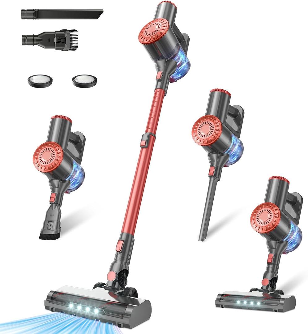 Tipdiy Cordless Vacuum Cleaner with Self-Standing, 40KPA Stick Vacuum Cleaners for Home, 8-in-1 Lightweight Rechargeable Vacuum, 7-Layer Filtration,Ideal for Carpet, Pet Hair, Hardwood Floors