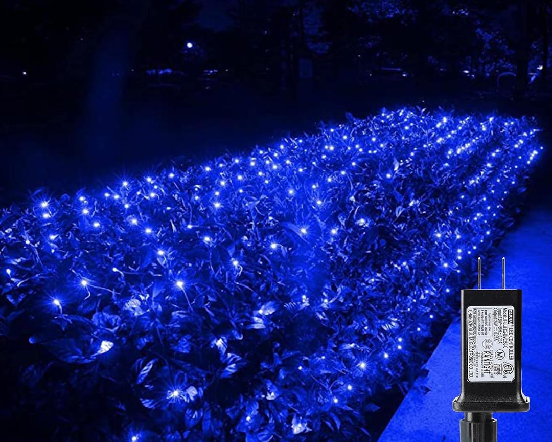 iBaycon 4ft x 6ft Christmas Net Mesh Lights, 8 Modes Timer Connectable Waterproof Christmas Lights for Trees, Bushes, Wedding, Garden, Outdoor Decorations (Blue, 1PACK)
