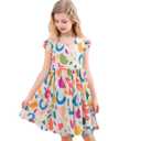 Girls Summer Ruffle Sleeve Floral Dresses Smocked Flowy A-Line Cotton Sundresses for Girl Casual Boho Dress 4-12 Y Multicolored