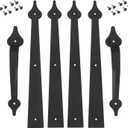 Homode Decorative Garage Door Hinges Handles, Faux Garage Door Accents, Metal Handles Hinges Hardware Kit, Screw Mounted, Black, Spear Style (4 Hinges+2 Handles)