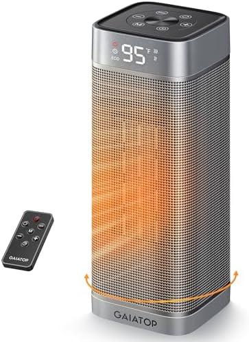 Gaiatop Space Heaters for Indoor Use, Portable Electric Heater with Thermostat, 1500W PTC Ceramic Room Heater with Remote, 5 Modes, 60° Oscillating, 12H Timer Fast Heating Bedroom Office Bathroom Home
