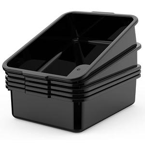 15-Pack Commercial Bus Tubs Box/Tote Box, Black Plastic Storage with Handles, Wash Basin Tub