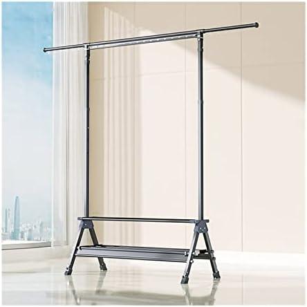 Laundry Drying Rack Clothes Drying Rack, Bedroom Coat Rack with Shoe Rack, Adjustable Retractable Laundry Rack Stand with Hidden Wheels/Black Double Layer