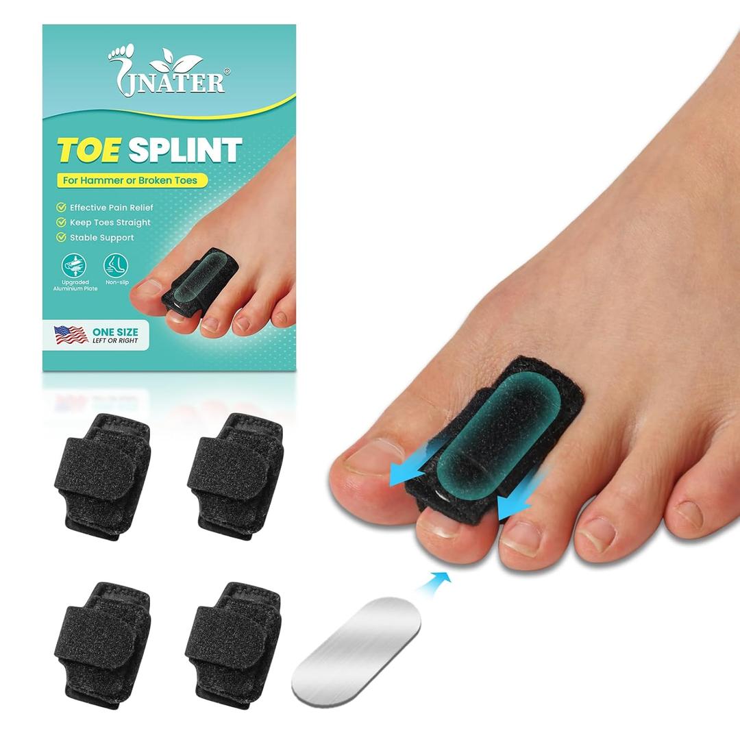 Hammer Toe Corrector for Women & Men - Count of 2 Adjustable Hammer Toe Straightener, Toe Splints Wraps with Aluminum Plate Support for Crooked, Curled, Broken Toes (Black)