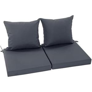 Outdoor Cushions for Patio Furniture, Fade Resistant Backrest and Deep Seat Cushion Set with Removable Cover, 22 x 22 Inch, Dark Grey, Set of 2
