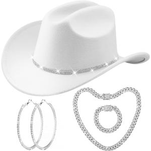 Cowgirl Outfits for Women Rhinestones Cowboy Hats, Western Cowgirl Hat Costume Halloween Rodeo Disco Accessories Black White