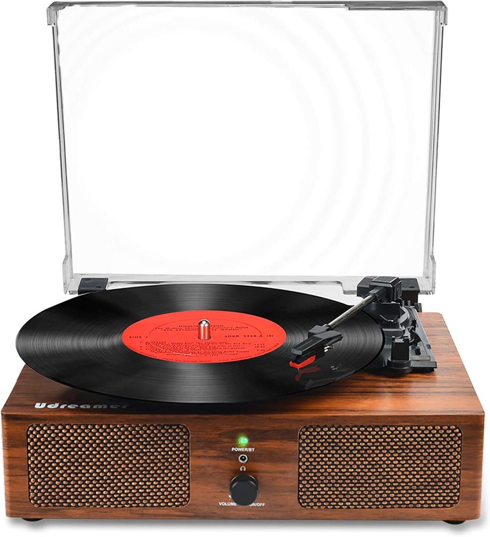 Vinyl Record Player Wireless Turntable with Built-in Speakers and USB Belt-Driven Vintage Phonograph Record Player 3 Speed for Entertainment and Home Decoration (Brown)