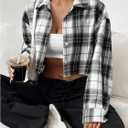 SweatyRocks Women's Cute Color Block Long Sleeve Crop Tops Plaid Button Down Blouse (XS)