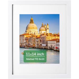 wyooxoo 11x14 Picture Frame Made of Solid Wood White Photo Frames Display Pictures 8x10 with Mat or 11x14 Without Mat Colorful Frame For Tabletop Display or Wall
