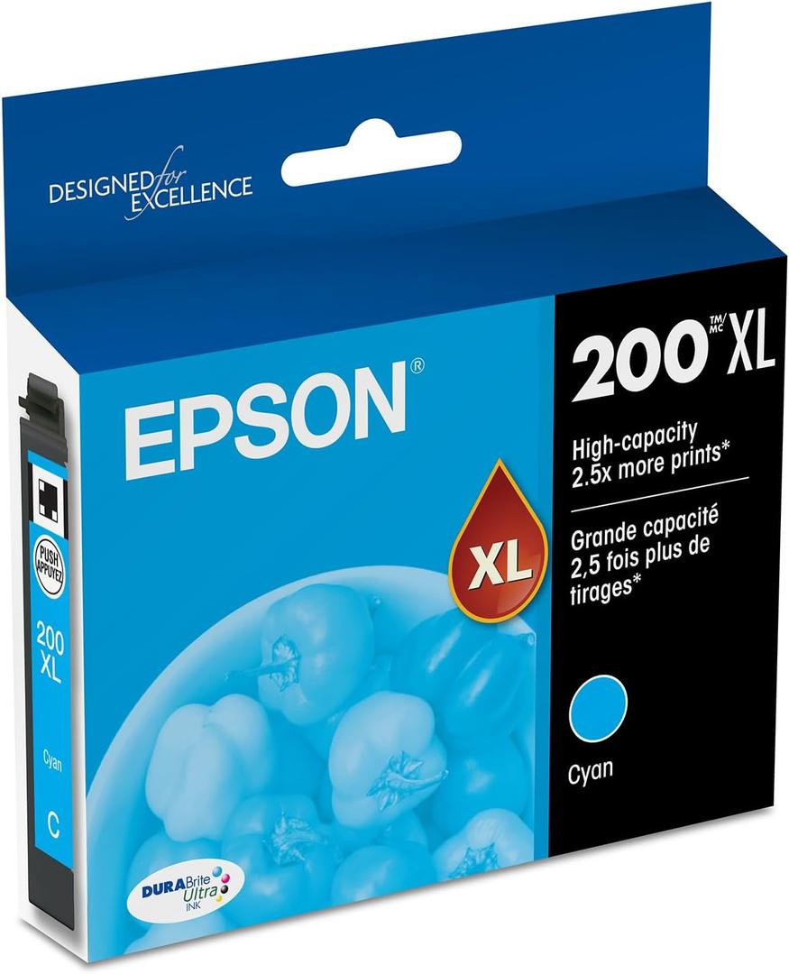 EPSON 200 DURABrite Ultra Ink High Capacity Cyan Cartridge (T200XL220-S) Works with WorkForce WF-2520, 2530, 2540, Expression XP-200, 300, 310, 400, 410