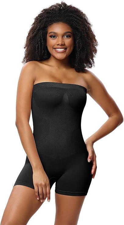Bodysuit for Women Tummy Control Shapewear Seamless One Piece Bodysuit Detachable Shoulder Strap Black S