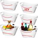 Teenyyou 6 Pcs White Baseball Plastic Ice Bucket Drink Cooler Bulk 4.5l Oval Storage Basket Tub with Handles for Summer Sport Birthday Party Decoration Supplies