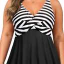 Plus Size Tankini Top Only - Flowy Bathing Suits Top Plus Size Swim Top 2025 Modest Swimsuits Top (Black Stripe) 16