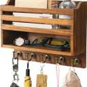 Mail and Key Organizer for Wall  Key Holder Wall Mount with Storage Box and 5 Key Hooks, Mail Holder Wall Mounted for Entryway, Apartment, Office, Home Decor Organization (Brown)