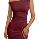 Trendy Queen Womens Mini Summer Dresses 2026 Graduation Going Out Off The Shoulder Bodycon Short Sexy Casual Party Club Cute Cocktail Spring Sundress Beach Fashion Vacation Outfits 2026 Burgundy S
