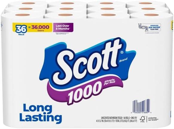 Scott Paper, Bathroom Tissue Unscented One-Ply, 36 Count