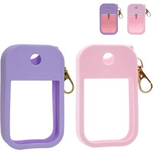 2 Sets Silicone Case Compatible with Touchland Hand Sanitizer Spray 1 FL. OZ./30 mL, Stylish Hand Sanitizer Mist Accessory with Portable Keychain (Pink, Purple)