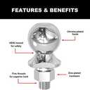 BIG RED ATRLY2019R Torin Trailer Hitch Ball, 2 Inch Diameter, 1.75 Ton (3,500 lbs), 3/4 x 1-3/4-Inch Shank, White