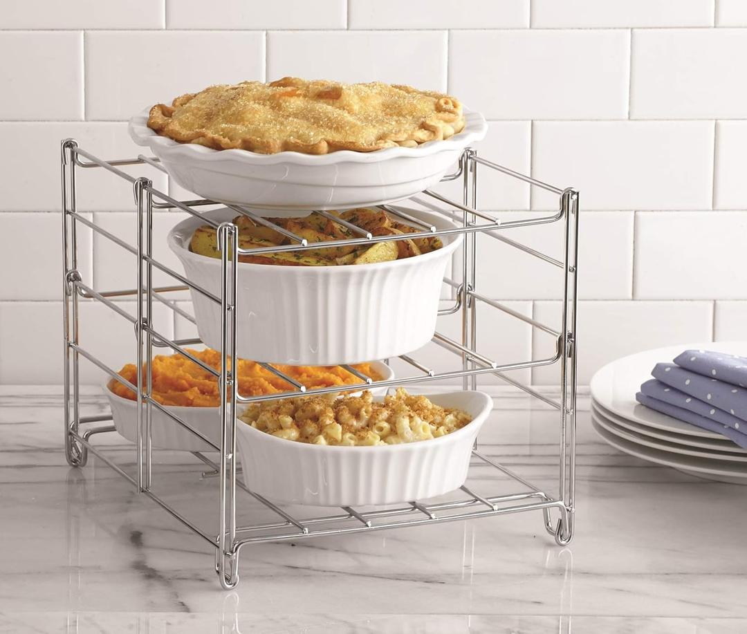 Nifty 3-Tier Oven Rack Non-Stick, Dishwasher Safe, Use for Cooking Casseroles, Compact Collapsible Kitchen Storage, Chrome-Plated Steel Construction