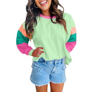 SELINK Womens Long Sleeve T Shirts Loose Fit Casual Fall Tops Trendy Colorblock Oversized Tshirts (L)