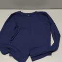 Artfish Women's Round Neck Long Sleeve Knit Ribbed Fitted Crop Top Casual Basic Shirts (Medium, Navy Blue)