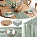 Breling 14 Sets Boho Sage Green Table Decor Set, 120 inch 10FT Cheesecloth Table Runner, 20"x20" Gauze Napkins Bulk, Grass Woven Placemats for Dining, Kitchen, Wedding, Party Farmhouse Decor, 35.43 x 118.11 inches
