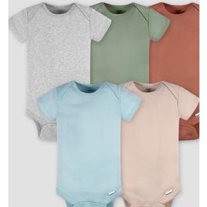 Gerber Baby 5pc Short Sleeve Onesie - 24M: Cotton Knit Bodysuits, Pullover Crotch Snap