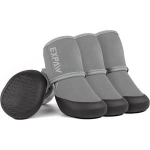 EXPAWLORER Waterproof Dog Boots - Reflective Dog Shoes Outdoor for Hot/ Cold Pavement, Paw Protectors, Prevent Licking Boots for Medium Dogs, Grey