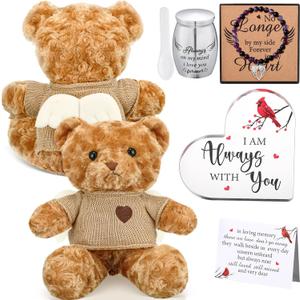 Kenning Cremation Keepsake Urn for Ashes Set, Memorial Bear with Mini Urn & Spoon, Acrylic Heart Memorial Plaque, Angel Wing Bracelet, Sympathy Bereavement Gift for Loss of Loved One/pet(Light Brown)