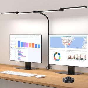 Desk Lamp, Clamp Desks Lamps for Home Office, 24W Flexible Gooseneck Table Lamp, 10 Color Modes & Brightness Eye-Caring Desk Light w/USB Adapter (12V2A Black)