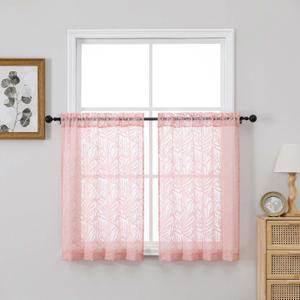 OVZME Textured Blush Pink Sheer Curtains Tier 36 inch Length 2 Panels, Light Filtering Elegant Farmhouse Short Sheer Curtains for Bedroom Basement Small Window, Dual Rod Pocket, 2x30Wx36L Inches