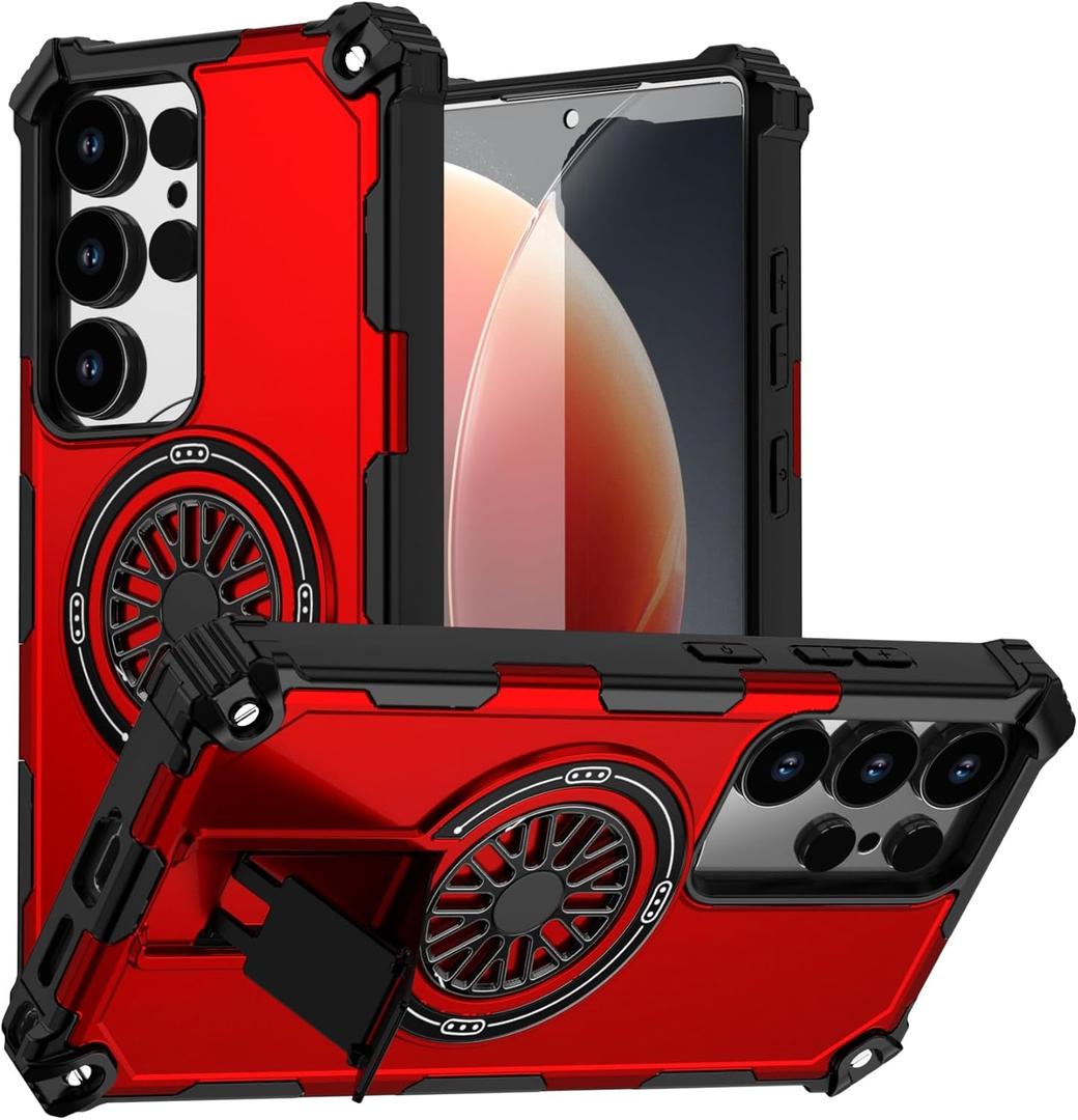 Magnetic Case for Galaxy S25 Ultra, Built-in Stand [Compatible with Mag-Safe] Shockproof Protective Cover Case for Samsung Galaxy S25 Ultra Red