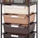 SYKIARIOL Rolling Cart with 4 Drawers,4 Tiers Rolling Utility Cart Craft Cart,Rolling Storage Drawer Cart with Mesh Top,Storage Cart with Drawers & 4 PCS DIY Lable, Brown