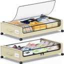 Beborxue Under Bed Storage with Wheels, 2-Pack Under the Bed Storage Containers with Lids, XXL 60L Under Bed Shoes Storage Organizer Bins, Rolling Underbed Storage for Clothes, Shoes, Blankets (Beige)