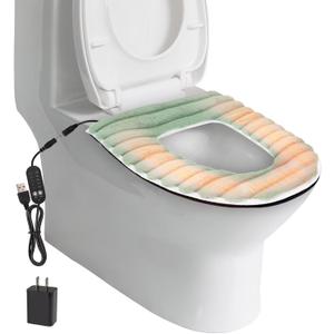 Heated Toilet Seat Cover,USB Powered Toilet Seat Warmer with Charger,5-Speed Adjustable Temperature and Timing Function,Levels Toilet Seat Cover with Soft Plush Fabric,Easy To Clean (Green)