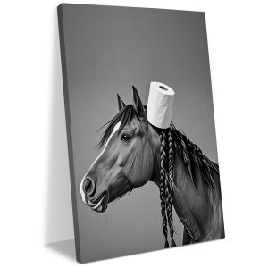 Posters & Prints Funny Horse Poster Bathroom Decor Canvas Wall Art Cute Framed Artwork Picture Prints Humorous Painting Wall Decor for Animal Horse Lovers Home Office Bedroom Bathroom Toilet (11.5x14.5 Inch)